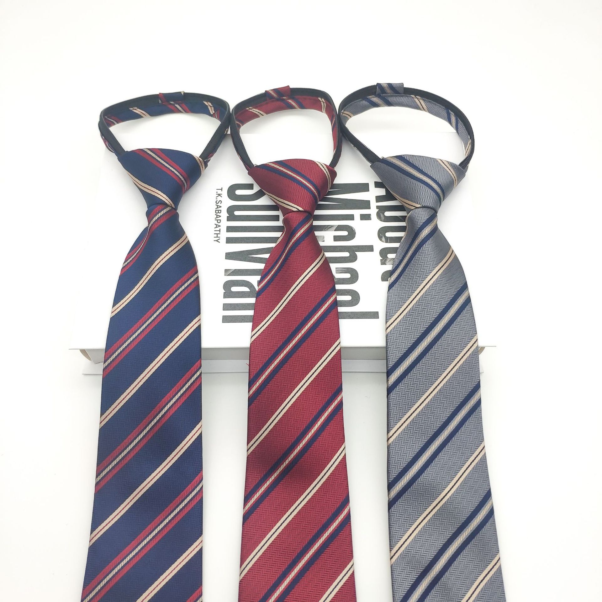 新款条纹领带jk/dk学院风日系拉链懒人免打领带 手打领带三色批发