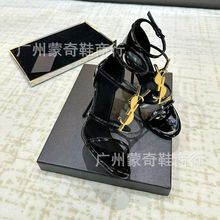 高版本YS高跟鞋2024年黑色细跟圆头时装凉鞋网红同款御姐性感女鞋