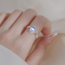 S925纯银月光石戒指女轻奢小众设计食指戒高级感开口指环时尚
