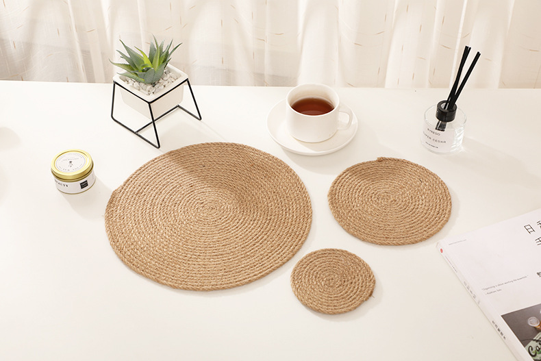 圆形麻绳杯垫海草编织日式隔热垫 多规格蒲团垫禅修垫草编垫子