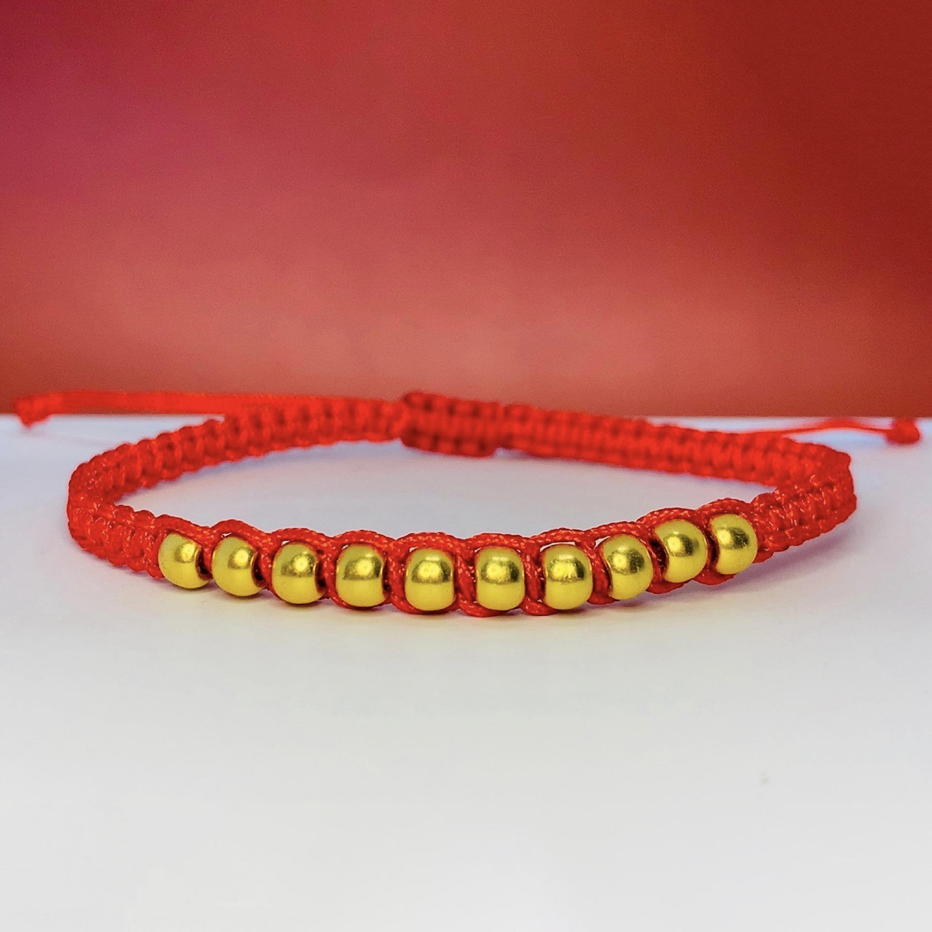 黄金小金珠十全十美手链足金3d硬金圆珠女本命年红手绳情侣手链