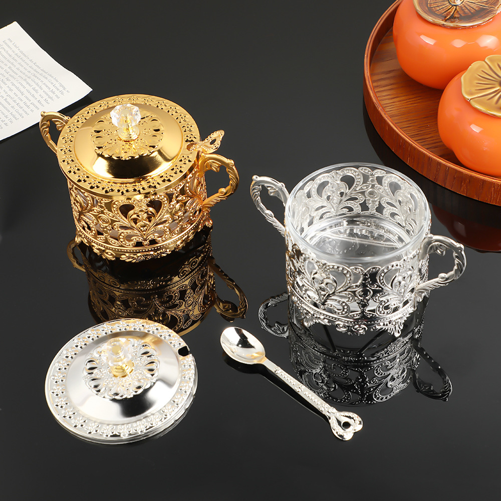 创意网红镂空设计糖盅调料盒轻奢厨房盐味精调料罐金属白糖罐带盖