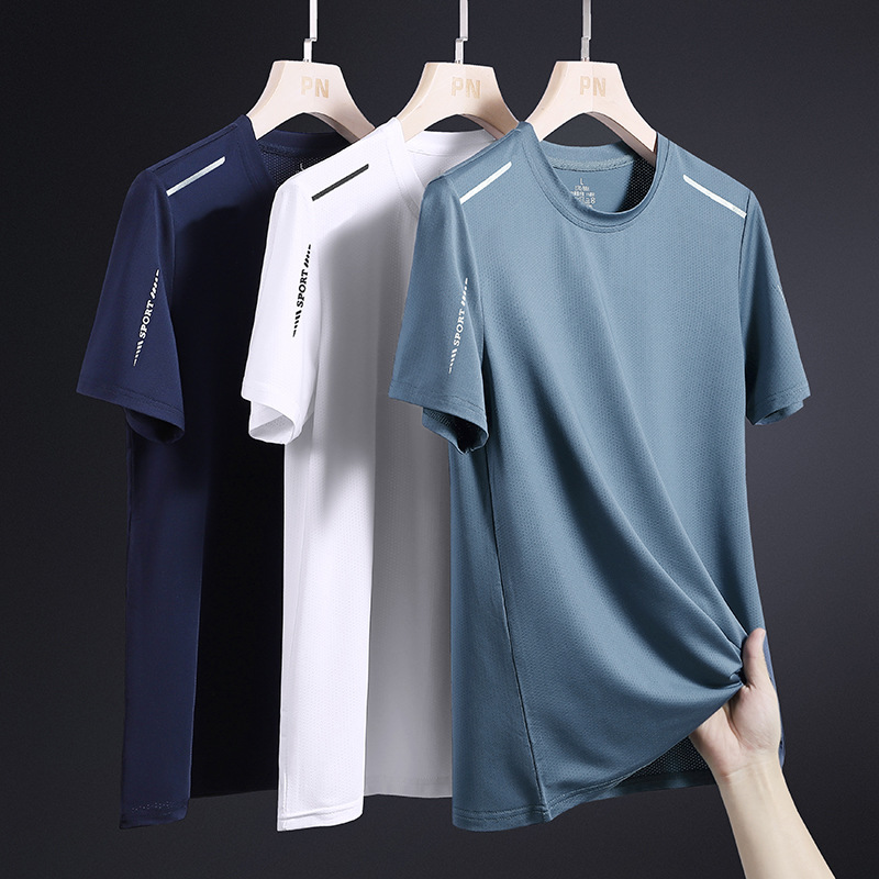 Dad's Short-Sleeved T-shirt Men's Summer Middle-Aged Summer Half Sleeve round Neck Ice Silk Middle-Aged and Elderly Casual Top Men's Clothing