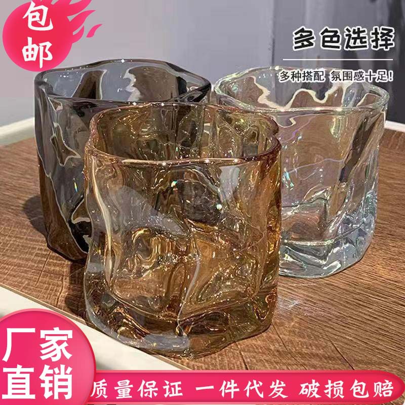 新款扭扭方形玻璃杯炫彩威士忌酒杯复古小众异形咖啡折纸杯喝水杯