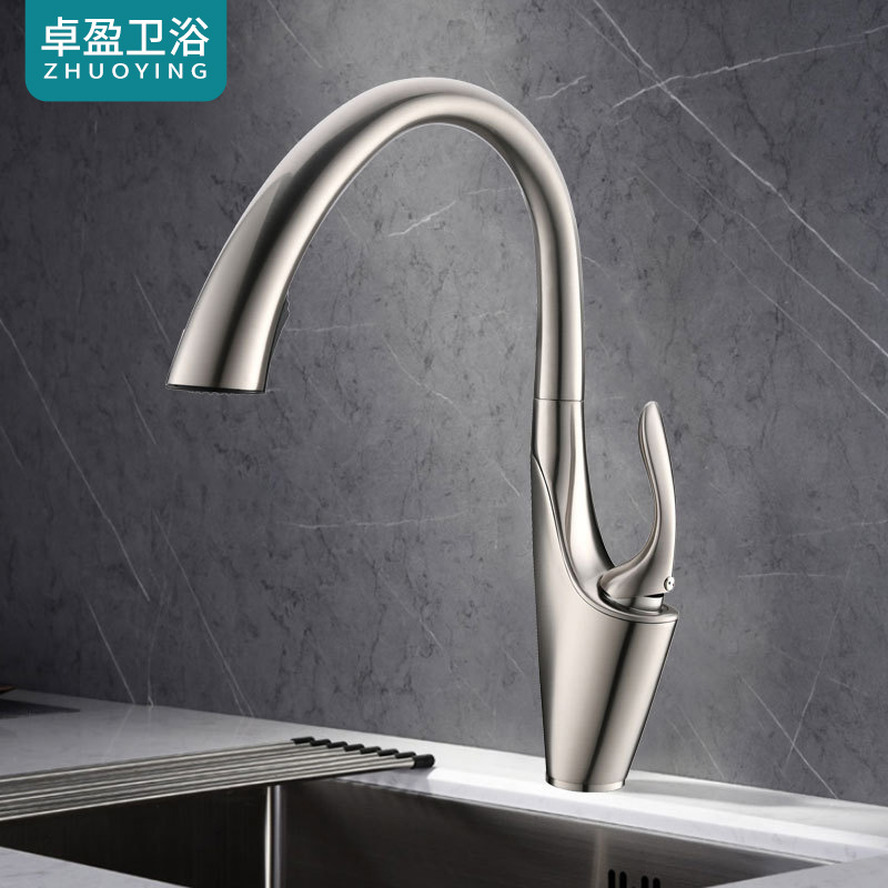 Creative Zinc Alloy Pull-out Kitchen Faucet Double-Gear Vertical Rotating Washing Basin Basin Sink Faucet Wholesale Water Tap