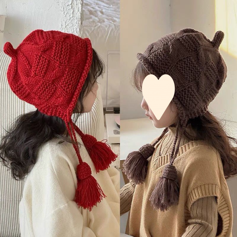 女童流苏公主帽子秋冬季保暖可爱吊穗毛线针织帽儿童护耳防风帽潮