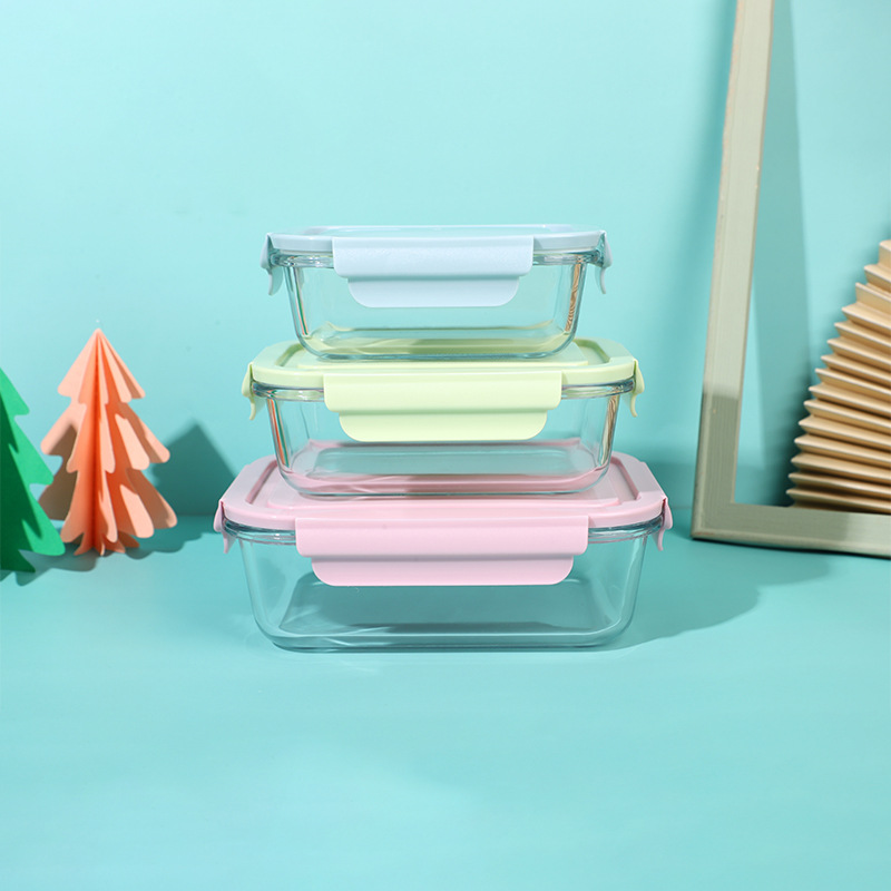 透明午餐便当盒冰箱密封冷冻玻璃保鲜盒食品级玻璃饭盒微波炉