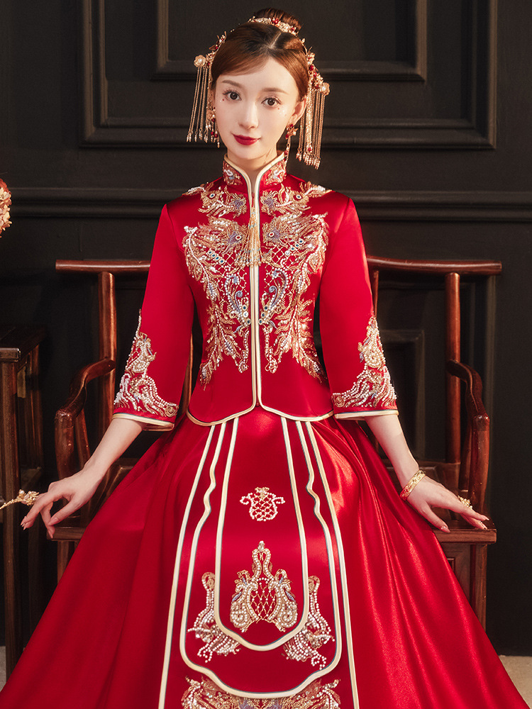 秀禾服新娘2021年新款结婚秋季中式婚纱秀禾女修身显瘦龙凤褂嫁衣