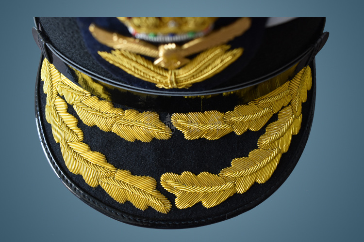 印度丝船员舞台演出大盖帽金属丝绣花皮质船长大沿帽礼仪大檐帽子