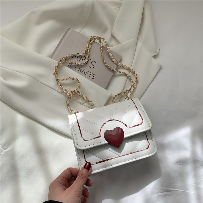 Bag Women's Bag New 2022 Spring Concise Fashion Sewing Line Korean Style Heart-Shape Lock Chain Bag Crossbody Shoulder Bag