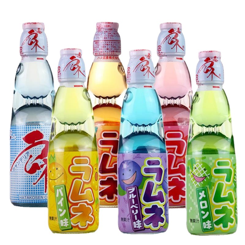 日本进口哈达波子汽水 原味蓝莓草莓橘子味200ml 含弹珠碳酸饮料