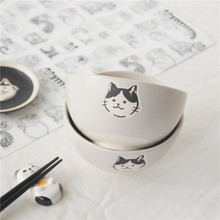 猫部杂货 釉下彩日式手绘粗陶猫脸陶瓷碗 可爱小猫米饭粥碗靓汤碗