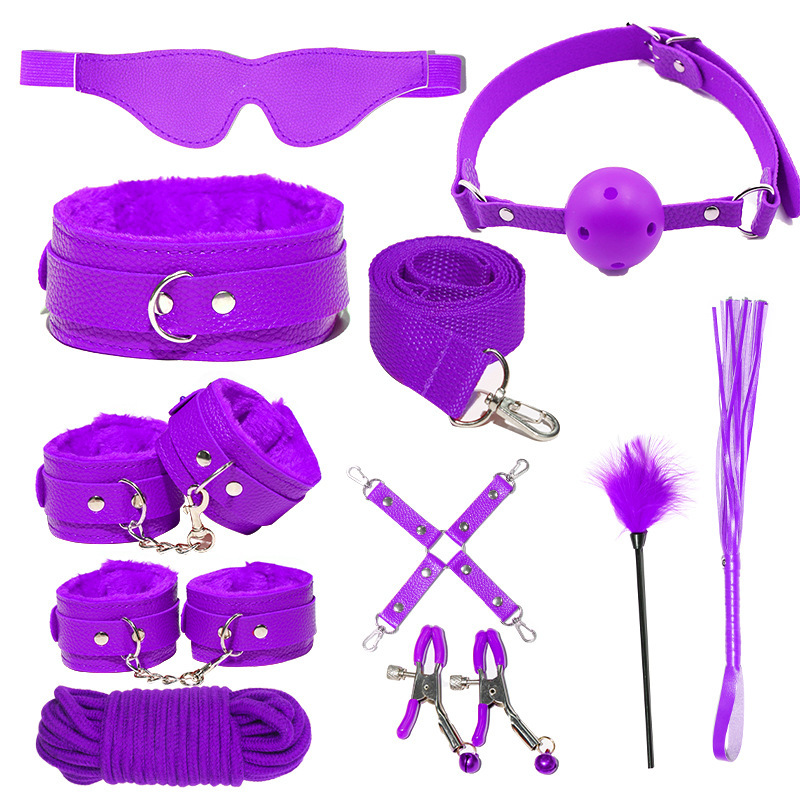 9i SM Set Leather Training Sexy Props Plush Handcuffs Footcuff Adult Bondage and Discipline Bed Sex Toy