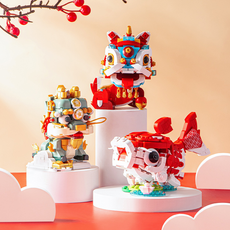 佳奇国潮神兽兼容乐高麒麟成人儿童益智拼装积木玩具模型一件代发