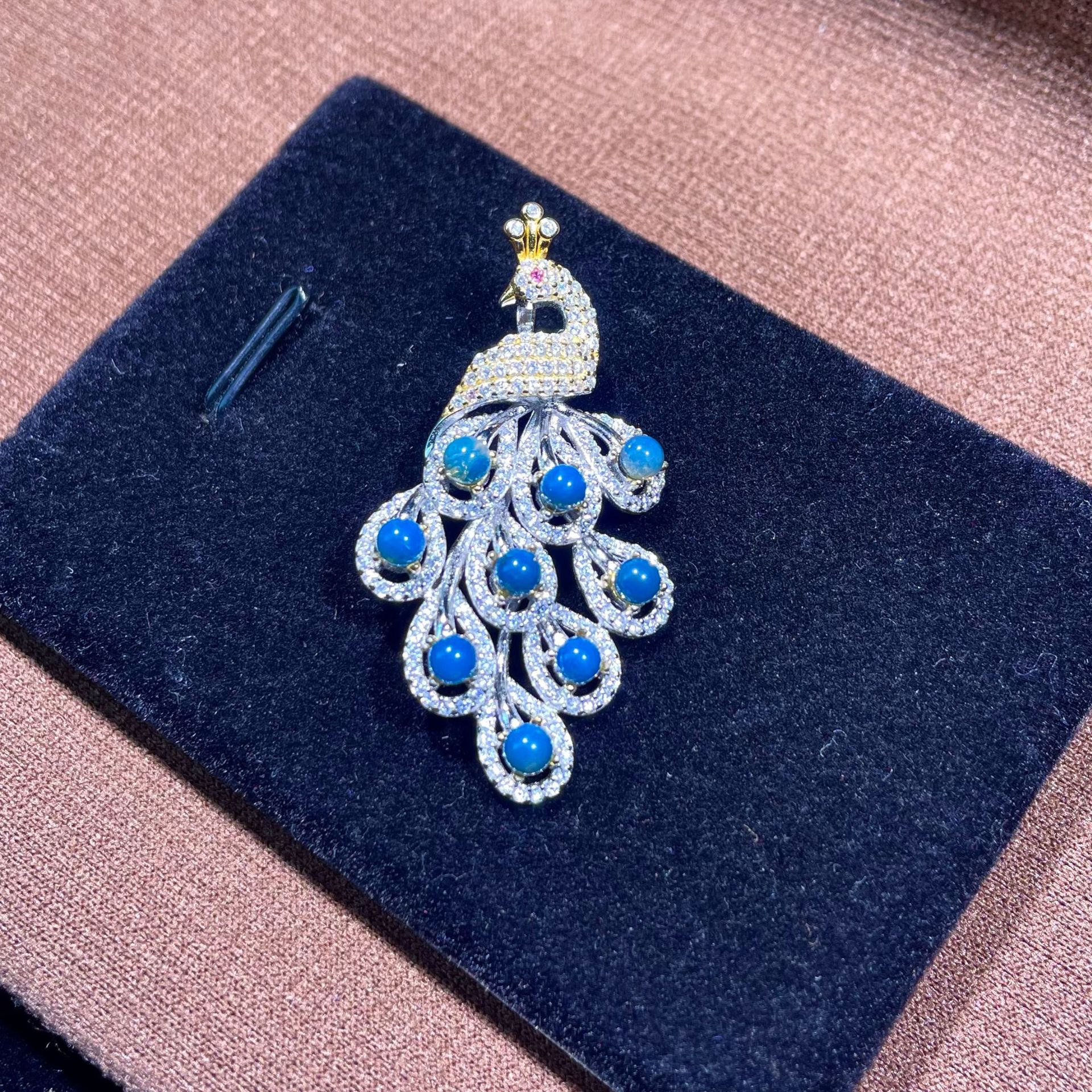 多米尼加蓝珀吊坠5a净水皇家蓝琥珀凤凰胸针吊坠两戴款s925银