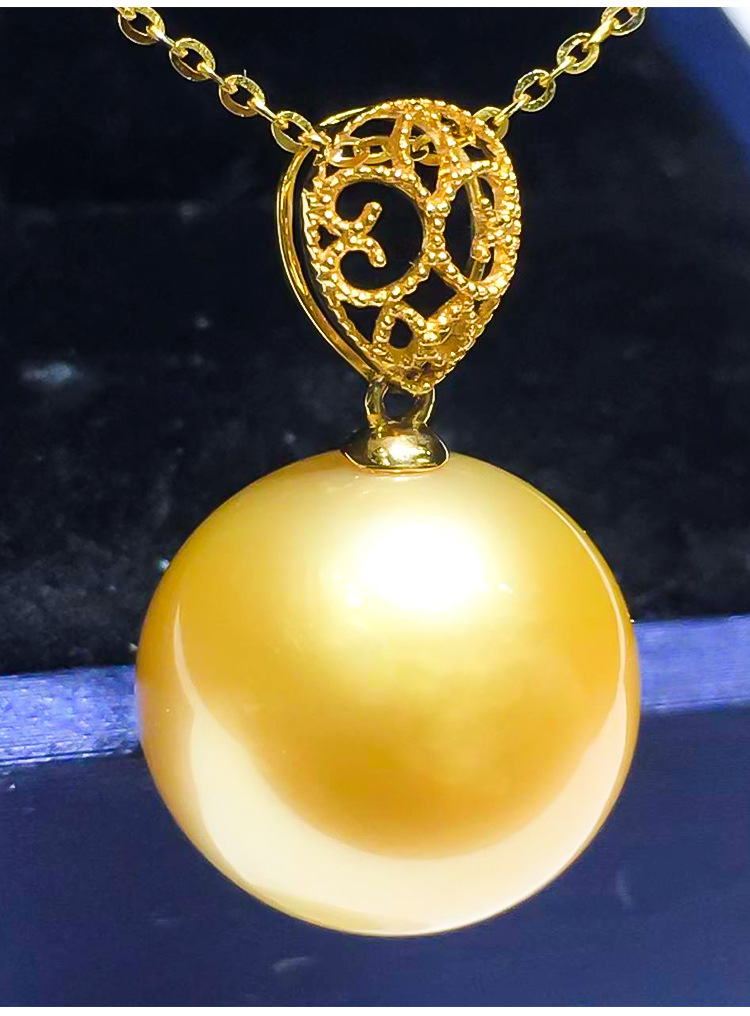 凤仪阁18k金南洋金珠吊坠14-15mm单颗海水珍珠送女友一件批发