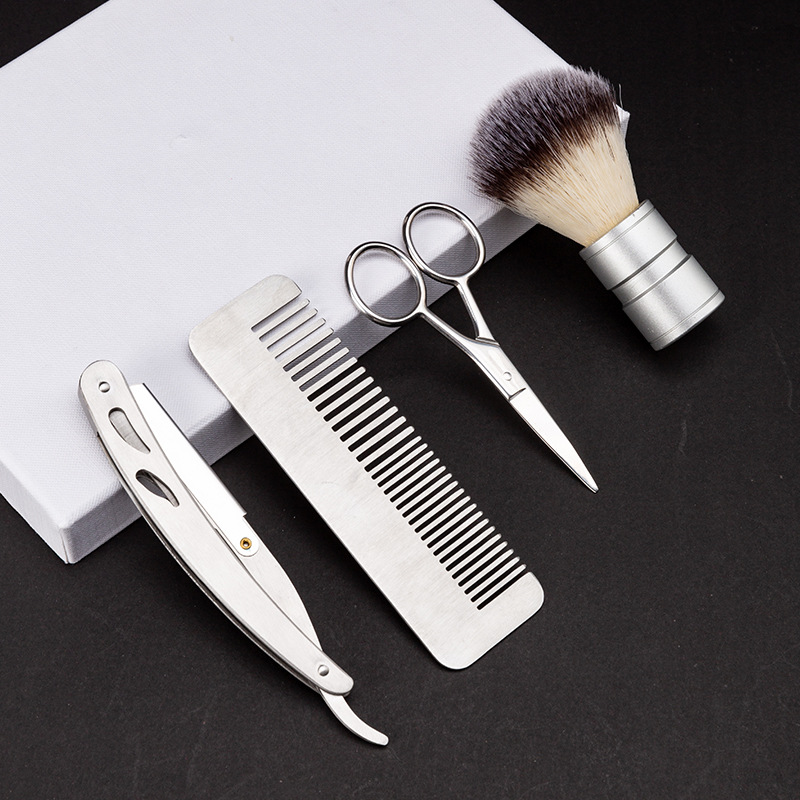 Playing Beauty Metal Beard Trimming Care Suit Beard Beauty Set Scissors Comb Shaving Brush Shaver for Men