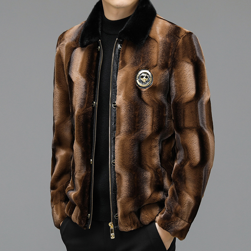 海宁整貂貂皮大衣男冬季休闲连帽高档进口皮毛一体金貂绒保暖外套