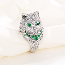 欧美流行高级白金重工镶嵌祖母绿动物系列猫戒指可爱指环抖音直播