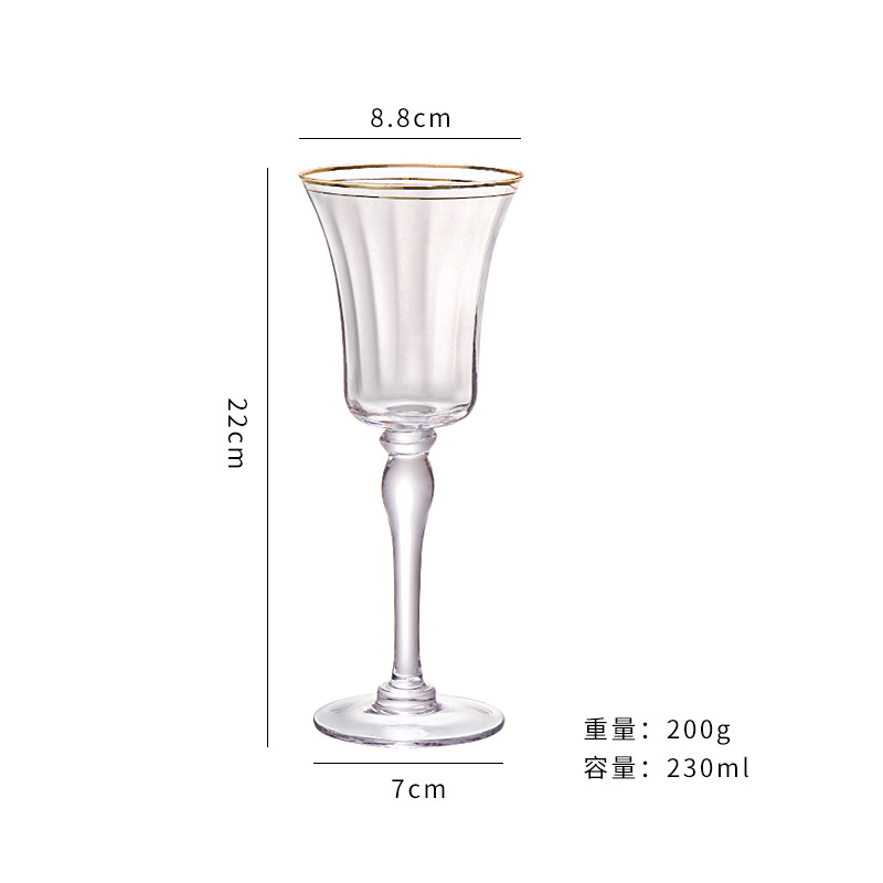 Light Luxury Retro Style, Crystal Kiss Glass Goblet Diamond Vertical Pattern Golden Edge Thick Cup Amazon Authentic