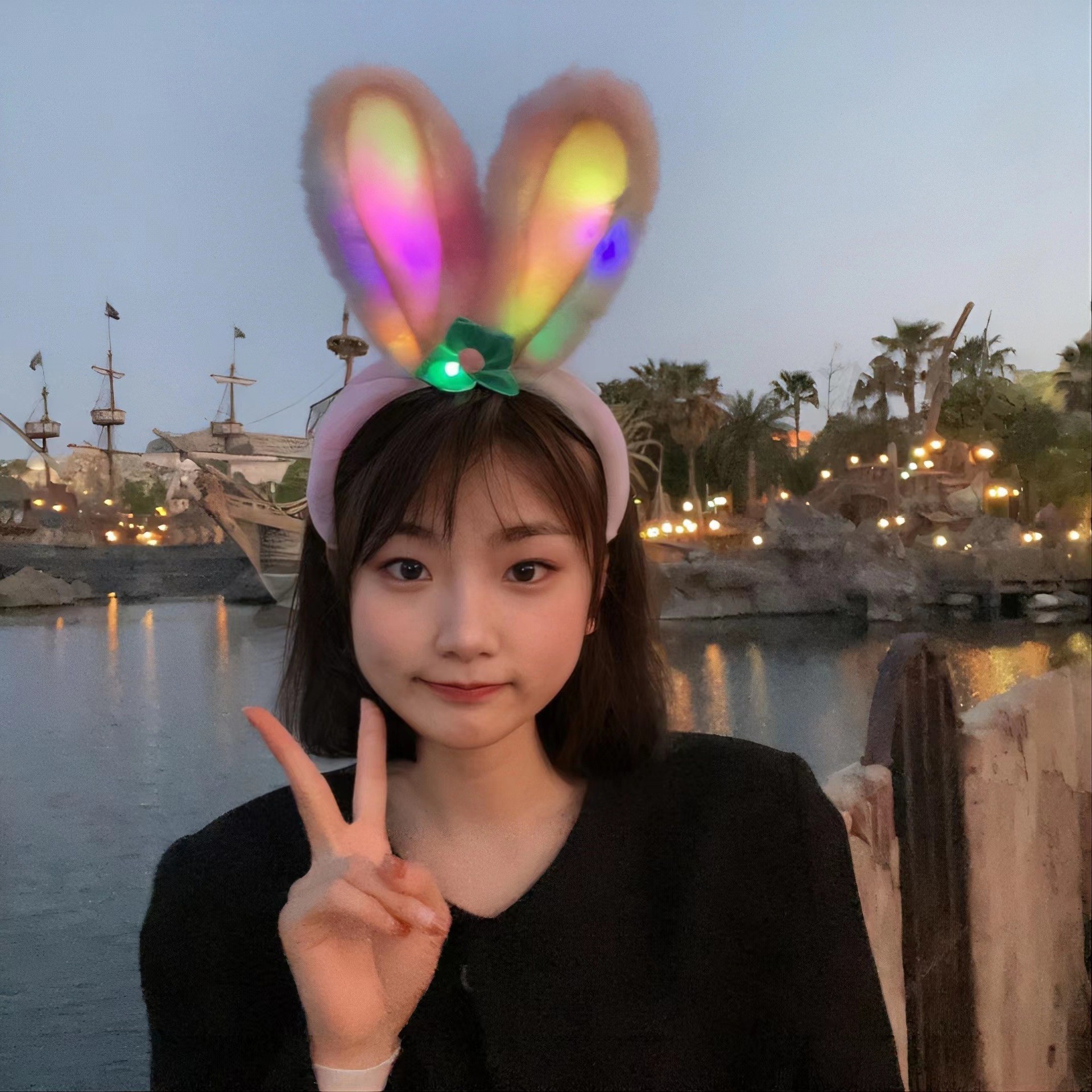 韩版发箍发光星黛露兔耳朵网红同款可爱小兔子少女心毛绒发光头箍