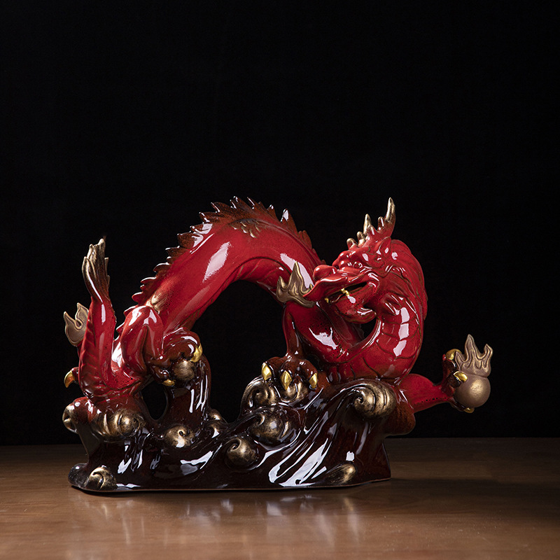Large Ornaments Zodiac Dragon Lucky Company Enterprise Dragon Year Gift Ceramic Office Antique Shelf Living Room Decorations
