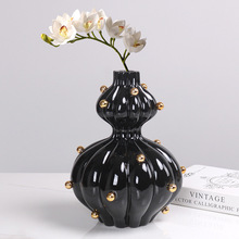 新中式黑色蒙葫芦型花瓶树脂花器摆件现代样板间酒店软装饰品花插