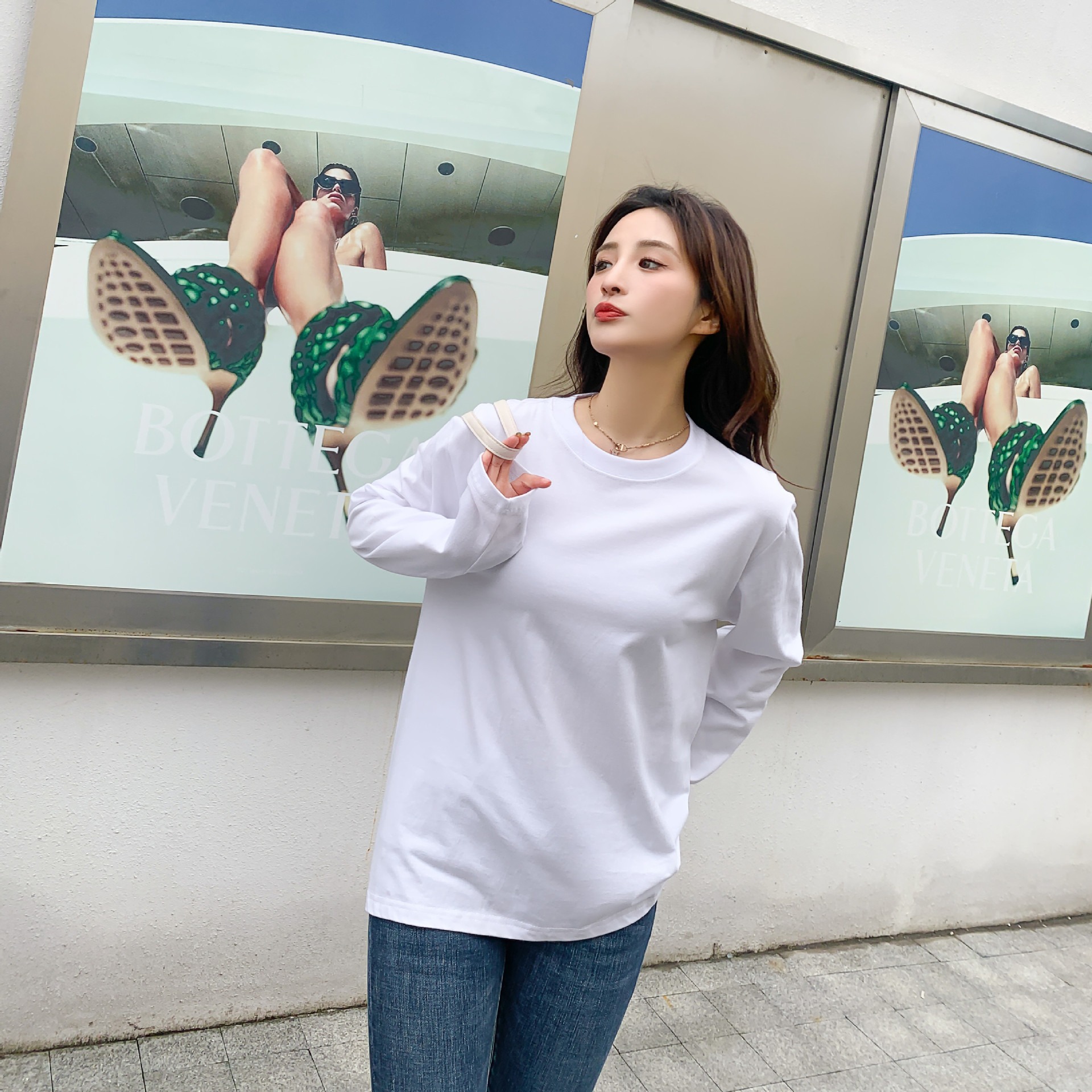 2022新款长袖t恤女宽松白色纯棉打底衫秋装内搭上衣春秋纯白t