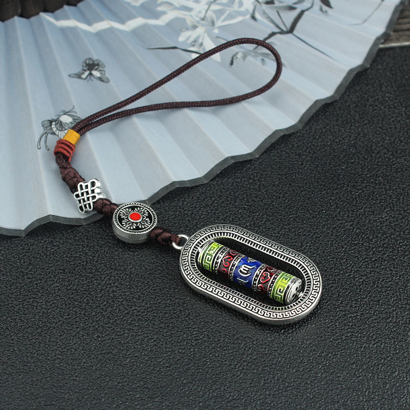 Tibetan Six Words Mantra Prayer Wheel Pendant Tibet Pendant Vajra Waist Tag Men and Women Prayer Wheel Car Hanging Bag Charm