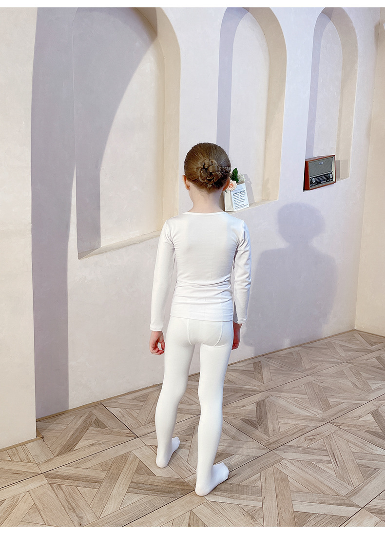 女童白色打底衫男童纯白色打底内衣儿童舞蹈演出服紧身贴身衣套装