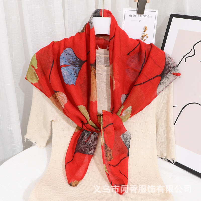 Ethnic Style Closed Toe Large Kerchief 90cm Voile Cotton Thin Scarf Autumn and Winter Warm Shawl Sunscreen Scarf for Women