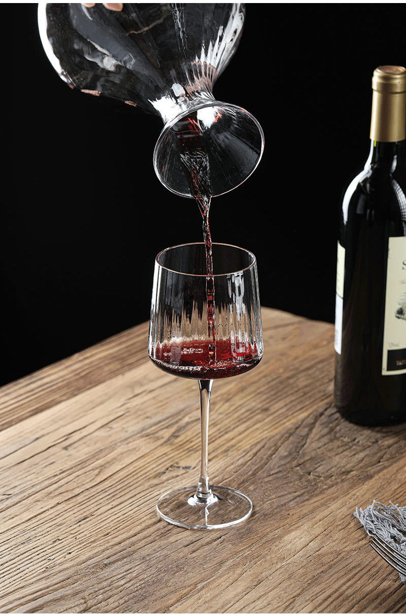 竖条纹水晶醒酒器红酒杯家用大肚红酒倒酒器高脚葡萄酒杯礼品套装