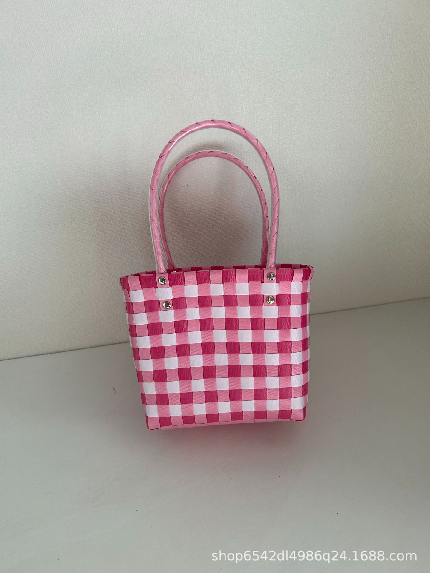 Simple Grid Woven Bag Pastoral Portable Storage Large Capacity Handbag Vegetable Basket Shoulder Bag with Gift Small Basket