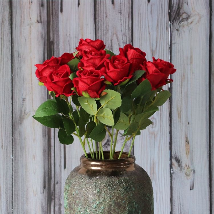 跨境仿真绒布珍珠玫瑰花婚庆花墙家居装饰玫瑰花束假