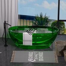 q娥透明树脂人造石浴缸椭圆家用一体独立双人薄边浴盆小户型酒店
