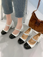 法式玛丽珍鞋女复古粗跟2024新款春季珍珠单鞋白色鞋子气质高跟鞋