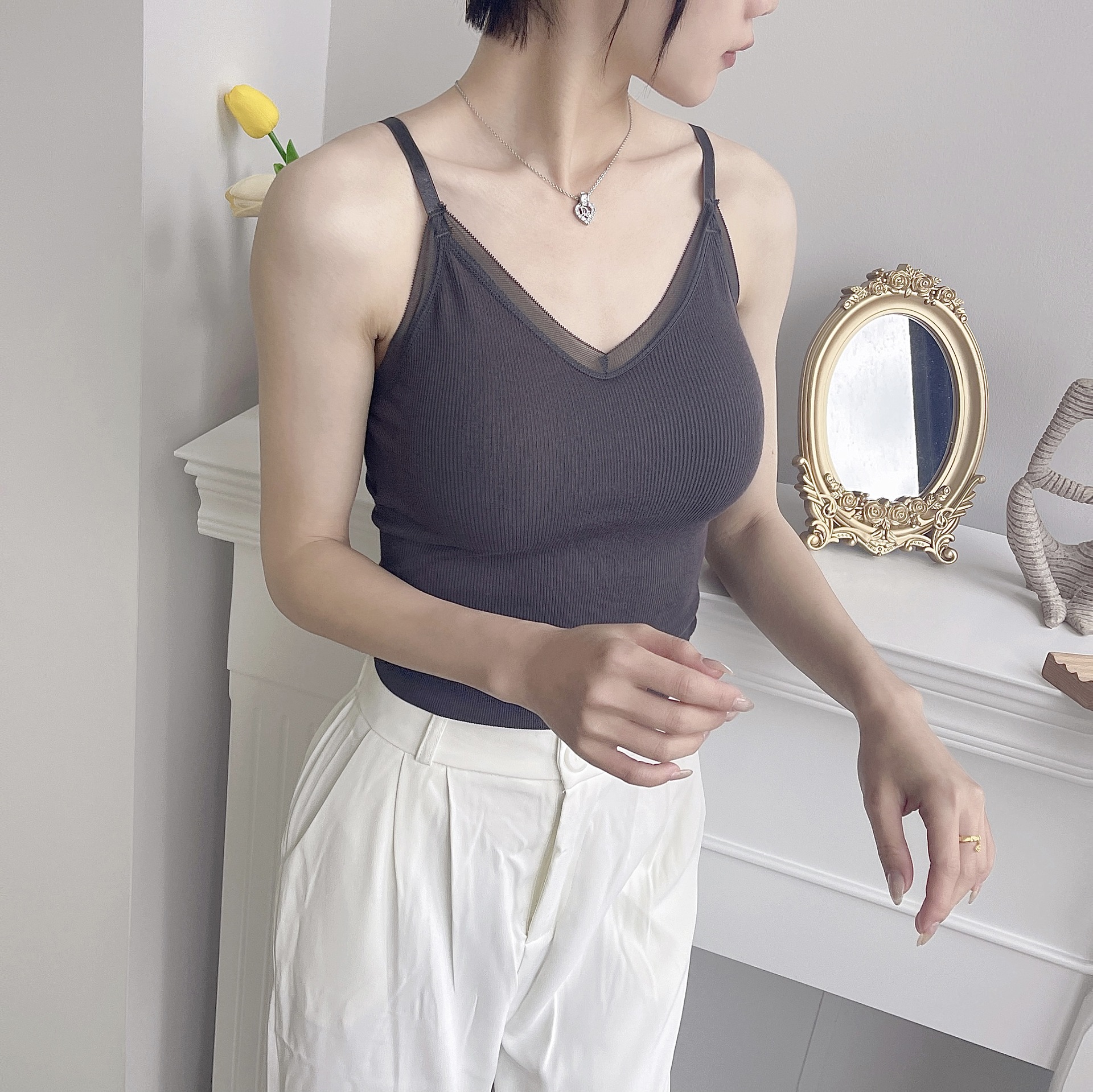 中长版吊带棉纱背心一体式乳胶固定杯裹胸打底衫内搭美背抹胸女士