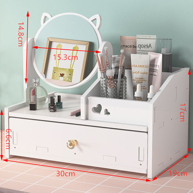 Desktop Drawer Dustproof Cosmetics Storage Box Household Dressing Table Cosmetic Mirror Desktop Skin Care Lipstick Jewelry Box