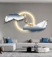 简约现代客厅装饰画羽毛立体LED灯画轻奢大气壁画沙发背景墙挂画