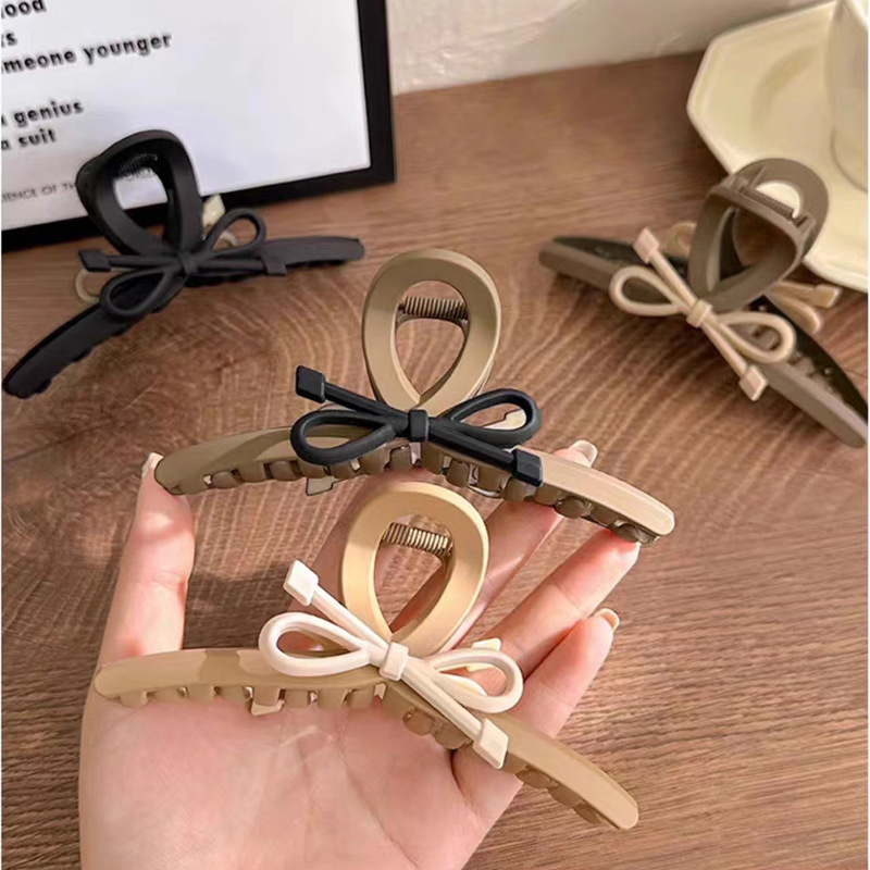 Temperament Coffee Color Series Bow Barrettes Female Back Head Updo Hair Claw Large Hairpin Simple Shark Clip Hairware