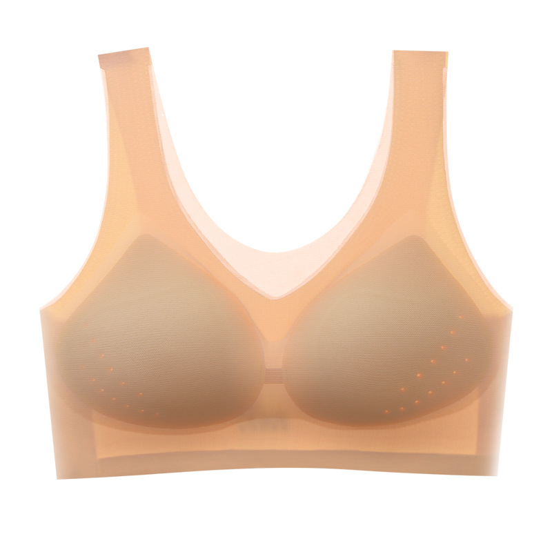 Summer Ultra-Thin Ice Silk Seamless Underwear Women's Thin Breathable One-Piece Beauty Back Vest Big Chest Small Sleep Bra