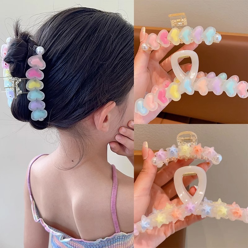 Dopamine Acrylic Frosted Banana Clip Word Clip Korean Transparent Colored Loving Heart Simple Graceful Ponytail Grip