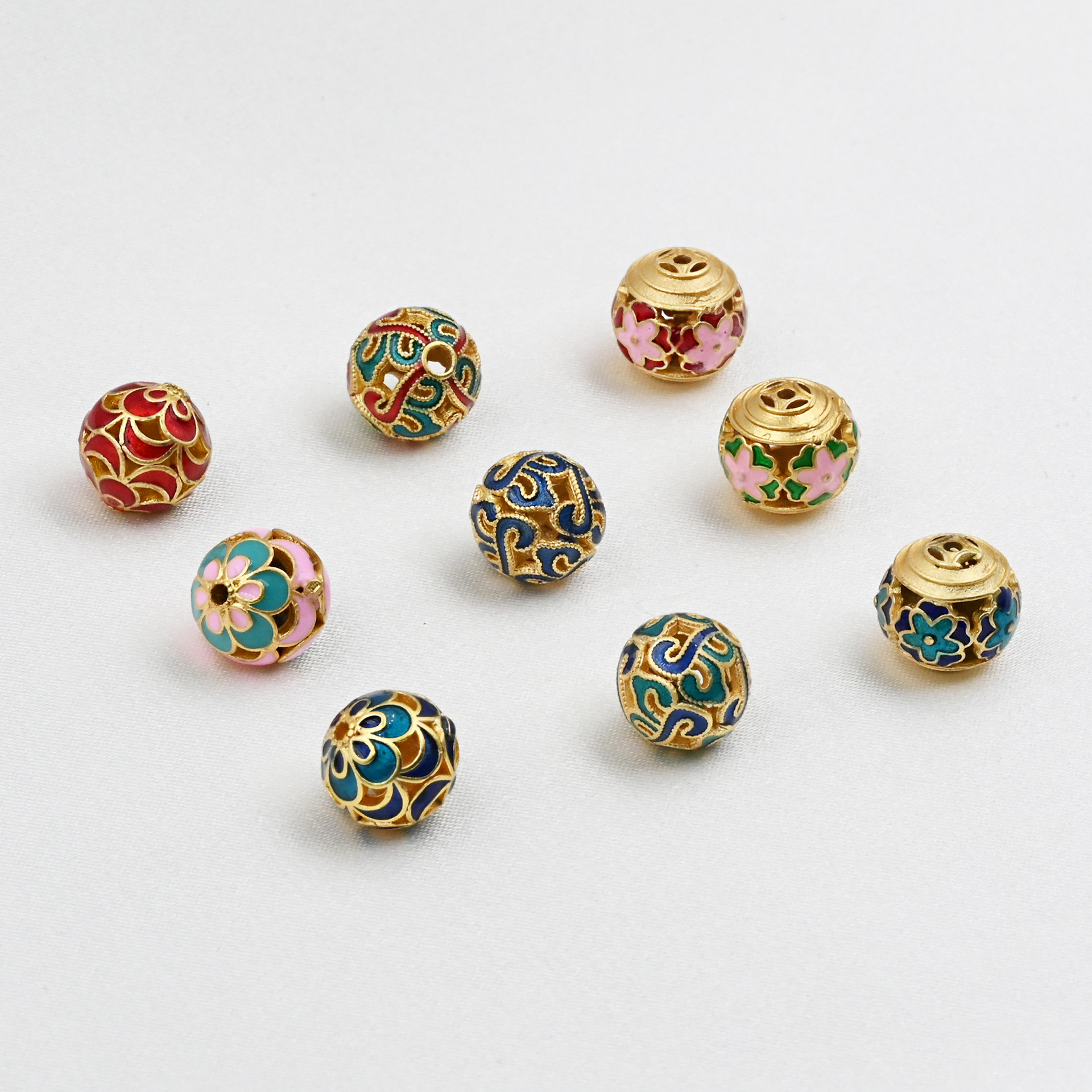 古法金滴油珠子沙金转运珠散珠 diy手链配珠珐琅镂空配件手串隔珠