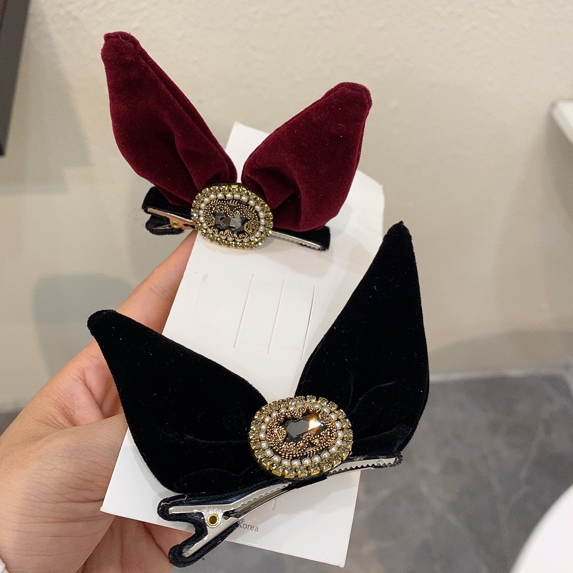 678绒布可爱兔耳朵立体素色侧面鸭嘴发夹碎发刘海边夹女发夹-阿里巴巴