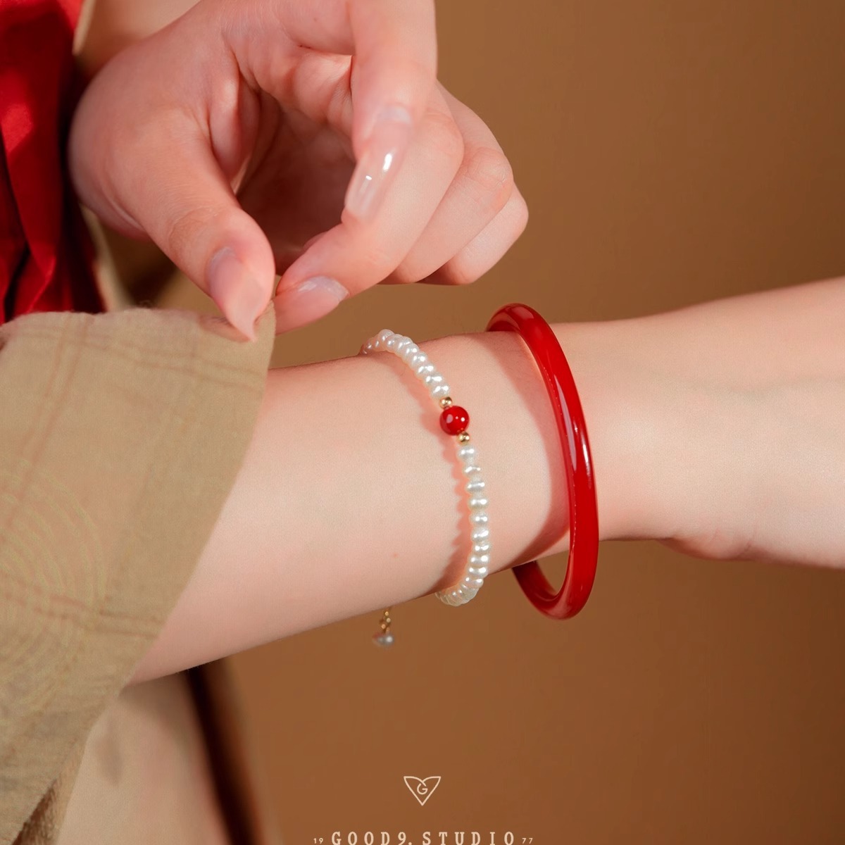 Freshwater Pearl Red Agate Bracelet Bracelet Korean Style Dongdaemun Simple and Stylish Personality New Year Bracelet Bracelet