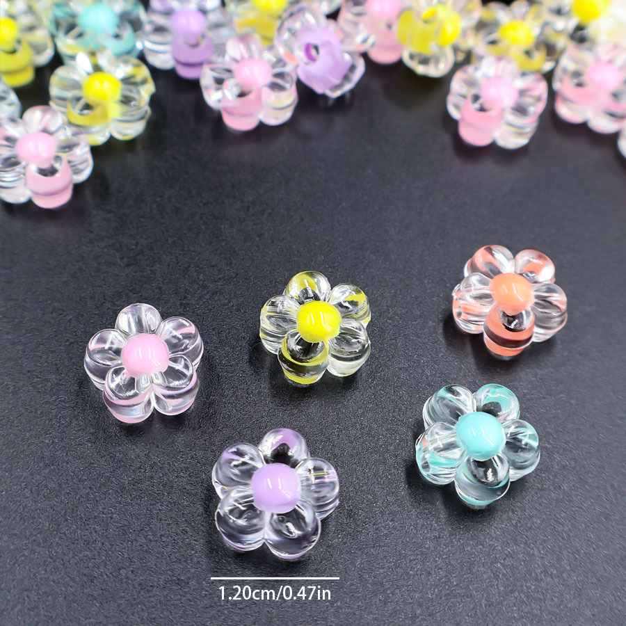 50 Pack Transparent Acrylic Plum Blossom Flower Colorful Acrylic Beads Hand Weaving Bracelet Hair Rope Beaded Diy Ornament Accessories