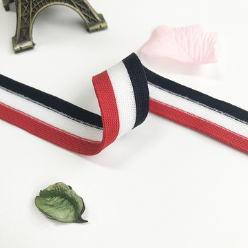 2cm红白蓝条纹全涤针织带运动服裤子侧边装饰织带后领条服装辅料