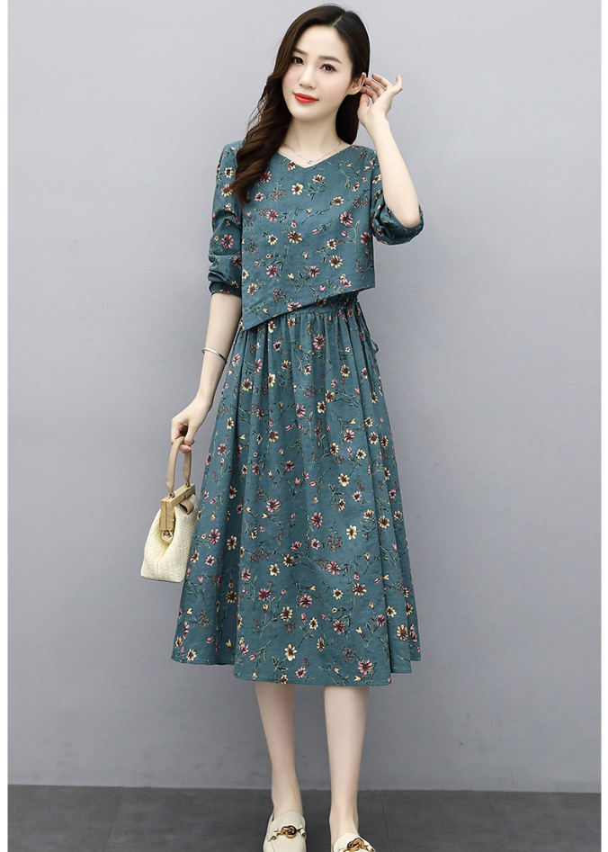 棉麻碎花连衣裙女春装2021年新款女装春款气质中长款女士春秋裙子