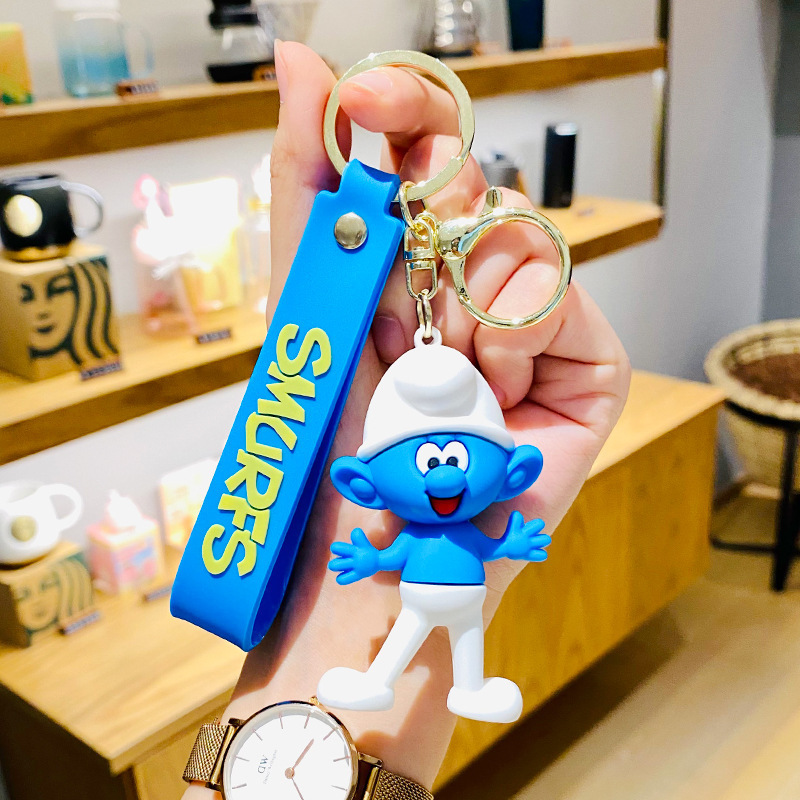 Creative Cartoon Blue Elf Three-Dimensional Doll Keychain Lovely Bag Vehicle Key Chain Pendant Exquisite Gift Wholesale
