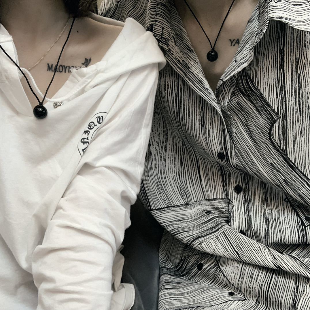 天然黑曜石项链情侣一对男女锁骨链水晶吊坠黑绳百搭潮流